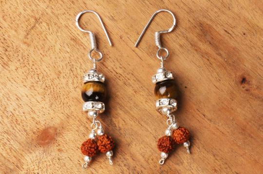 Rudraksha Tiger Eye Earrings -III