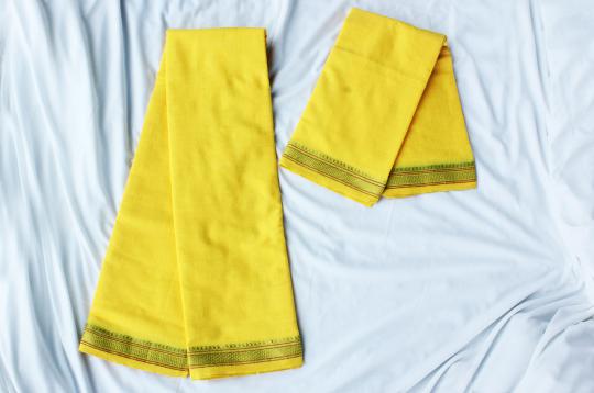 Puja Dhoti with Shawl - Yellow