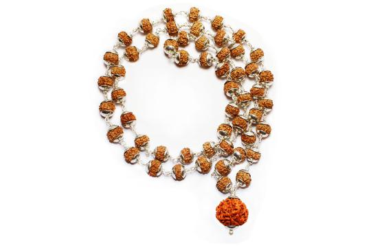 Rare 7 mukhi Mahalaxmi mala in plain silver caps - 8mm