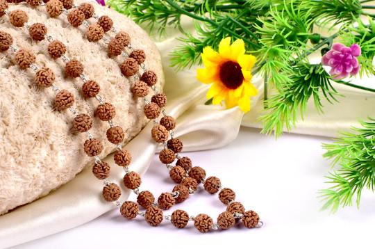 Rudraksha punchmukhi mala in silver wire - 8 mm