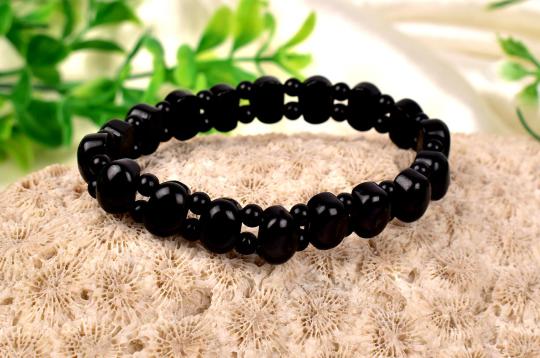 Black Jade Bracelet - Oval Faceted Beads