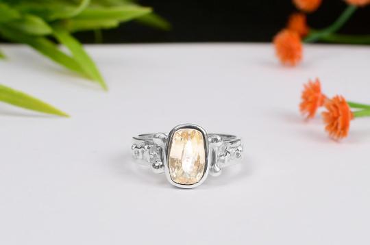 Yellow Sapphire Ring in pure silver