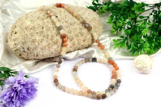 Multi coloured Moonstone round mala