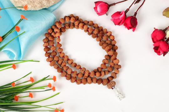Ekadash Rudra mala with silver hanuman locket - 10 mm