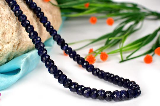 Blue Sapphire faceted beads mala - Button Shaped