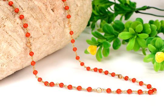 Round Coral beads mala in gold - 4 mm