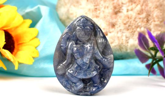 Blue Sapphire Mahakali in silver pendant - VI