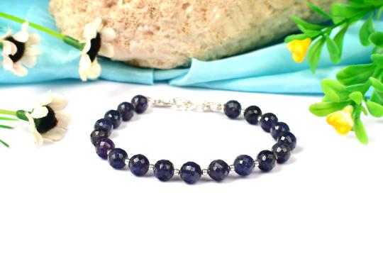 Blue Sapphire faceted Bracelet - Round Shaped -  7 mm