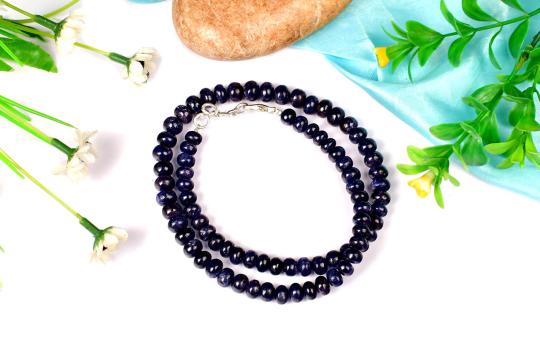 Blue Sapphire Necklace - Button Shaped - I