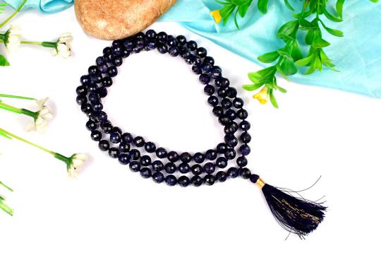Blue Sapphire faceted beads mala