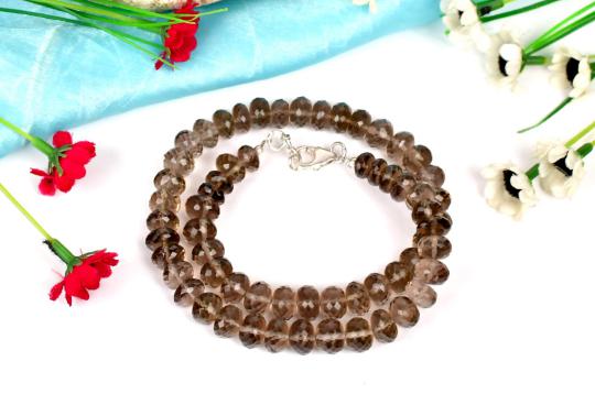 Smoky Quartz Faceted Button Shaped Beads Necklace