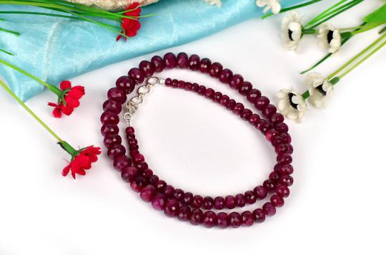 Ruby faceted Mala - Elliptical beads - I