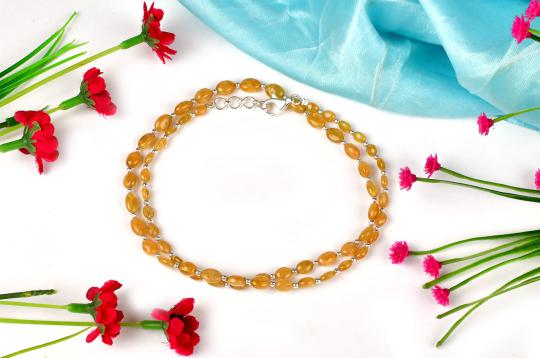 Yellow Saphire Oval Beads Silver Necklace