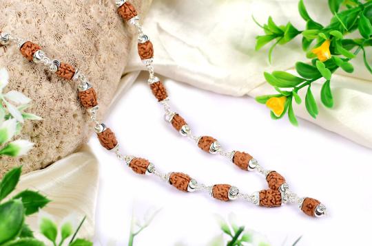 2 Mukhi Java Mala in self designed silver caps