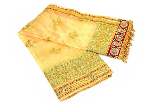 Mata Rani Chunari Cream Net Designer Border and Latkan