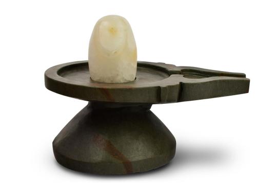White Narmada Lingam  with Yoni Base - I
