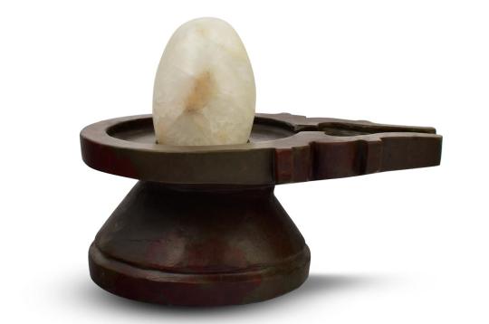 White Narmada Lingam  with Yoni Base - IV