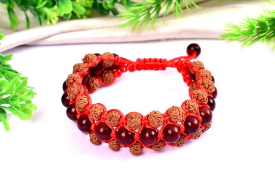 Semi Chikna Rudraksha and Red sandal beads bracelet