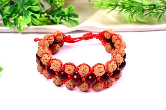 Semi Chikna Rudraksha and Red sandal beads bracelet - I