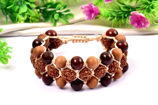 Semi Chikna Rudraksha with Red sandal beads bracelet - III