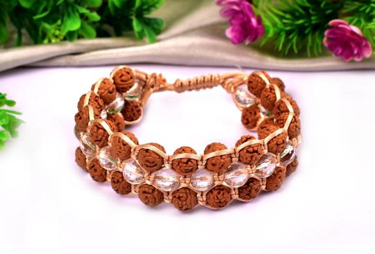 Semi Chikna Rudraksha with Sphatik Faceted beads bracelet