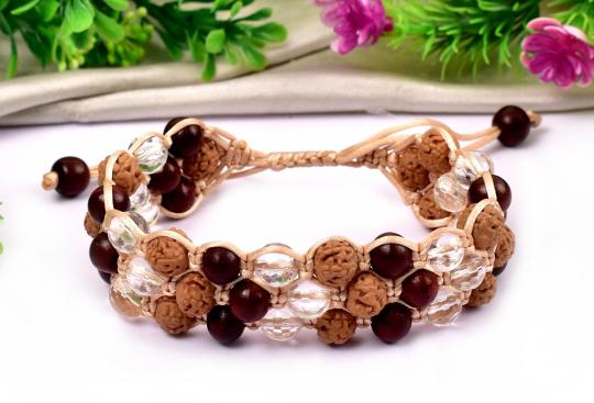 Semi Chikna Rudraksha with Red sandal beads and Sphatik Faceted beads bracelet