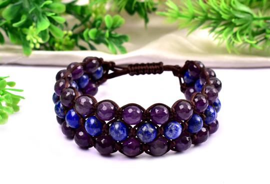Red Sandal beads with Lapis Lazuli and Amethyst Faceted beads bracelet