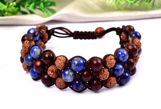 Semi Chikna Rudraksha with Red Sandal beads and Lapis Lazuli beads bracelet