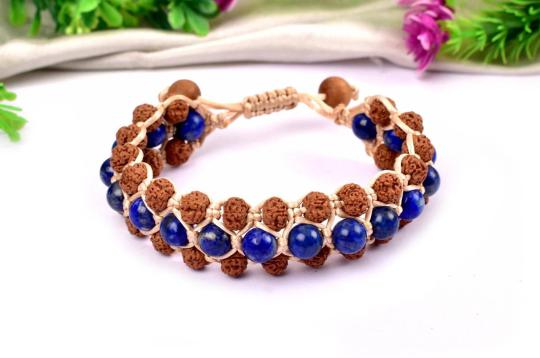 Semi Chikna Rudraksha with  Sandal beads and Lapis Lazuli beads bracelet