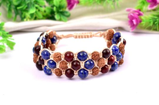 Semi Chikna Rudraksha with Red Sandal beads and Lapis Lazuli beads bracelet - II