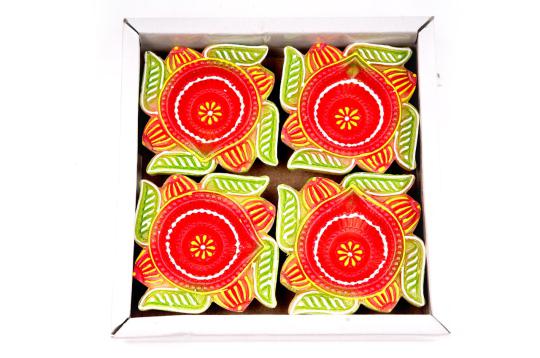 Swastik Design Clay Diyas - Set of 4