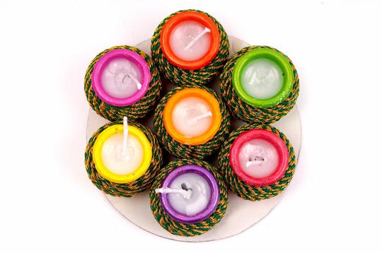 Round Multicolored  Wax Diyas  - Set of 7
