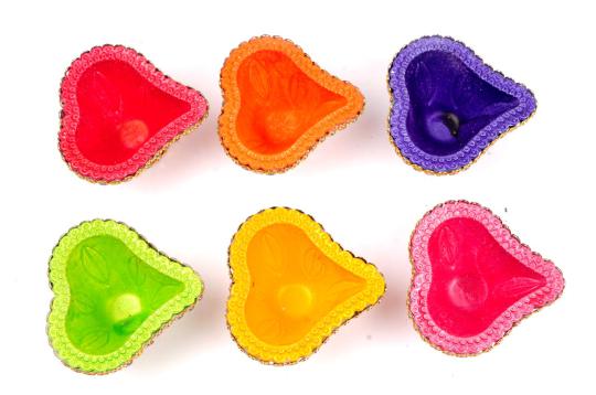 Heart Shaped Multicolored Clay Diya - Set of 6