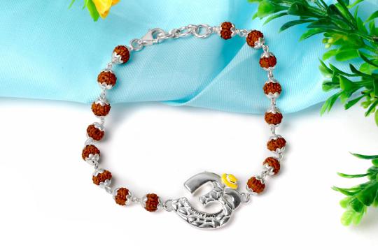 Om  Bracelet in pure silver with Rudraksha beads