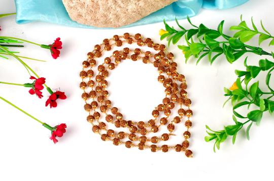 Rudraksha Mala 7mm in 22ct gold with designer caps