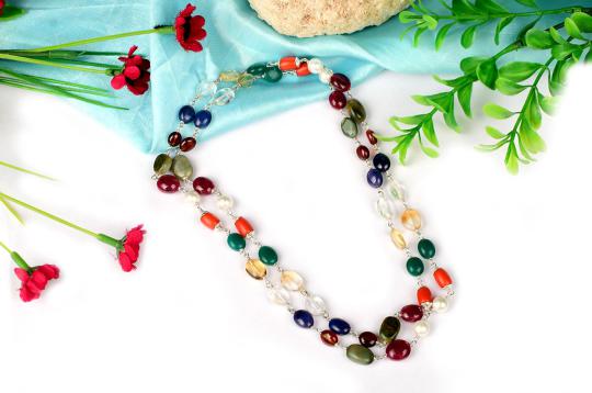 Navratna mala precious gems in silver