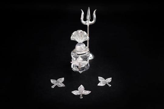 Sphatik Shivaling with Belpatra Snake and Trishul