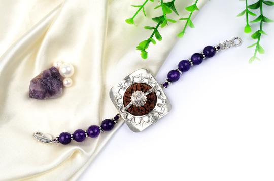 9 mukhi Rudraksha and Amethyst beads Bracelet - III