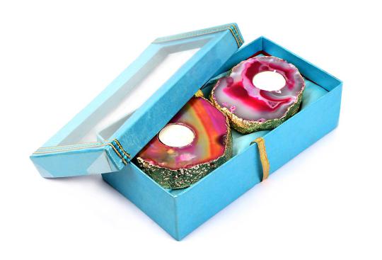 Home Decorative Agate Stone Diya (Set Of 2)