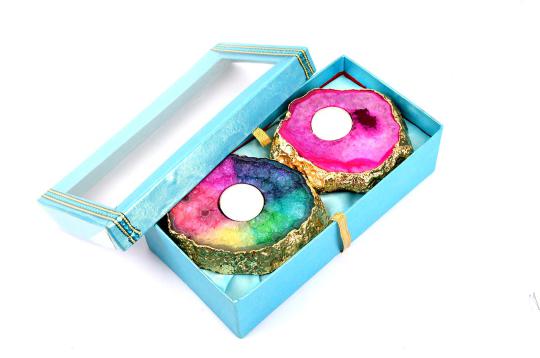 Agate Crystal Stone Diya (Set Of 2)