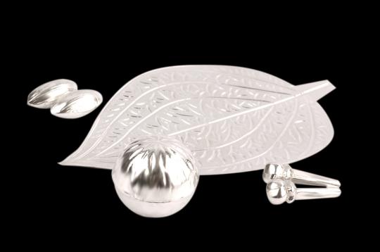 Betel Leaf Supari Clove Cardamom set in pure Silver