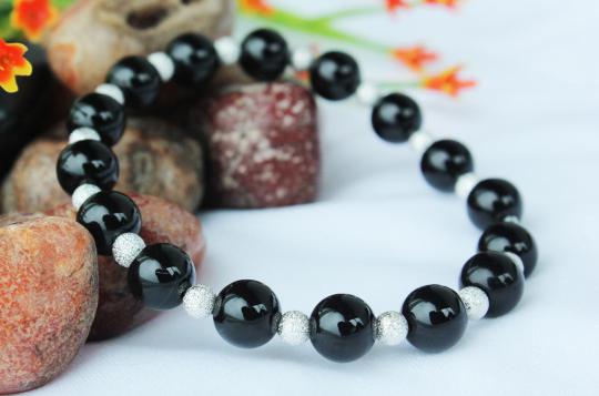 Black Agate Bracelet with german silver balls
