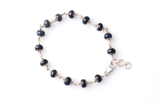 Blue Sapphire Bracelet in pure silver flower caps - 7mm