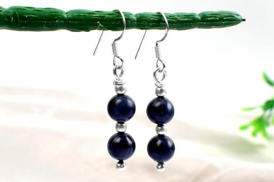 Round Double Beads Blue Sapphire Earrings