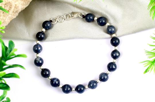 Round Blue Sapphire Bracelet with Sterling Silver Balls