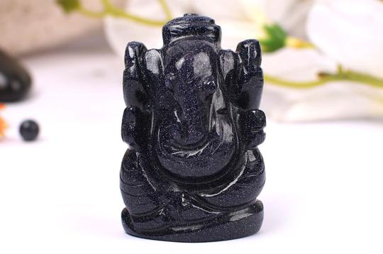 Blue Sunstone Ganesha - 62 gms - Right Trunk