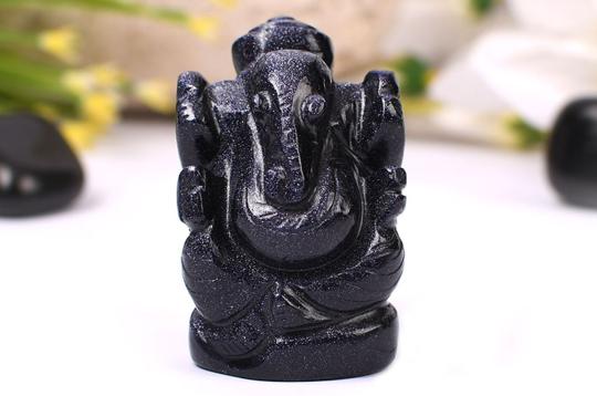 Blue Sunstone Ganesha - 70 gms - Right Trunk