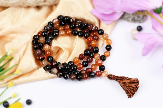 Brown Agate faceted mala - 8 mm