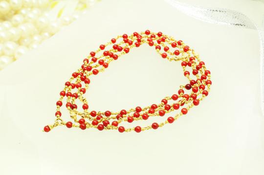 Coral beads necklace in gold - 2mm