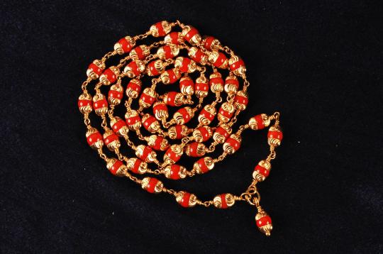Coral Mala in gold with selfdesigned cap